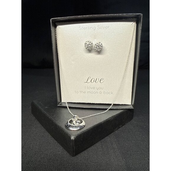 Sterling Silver Jewelry - Sterling Silver Necklace & Earrings Set Engraved "I Love You To The Moon & Back